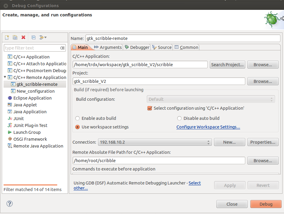 Debug Configuration, Main Tab