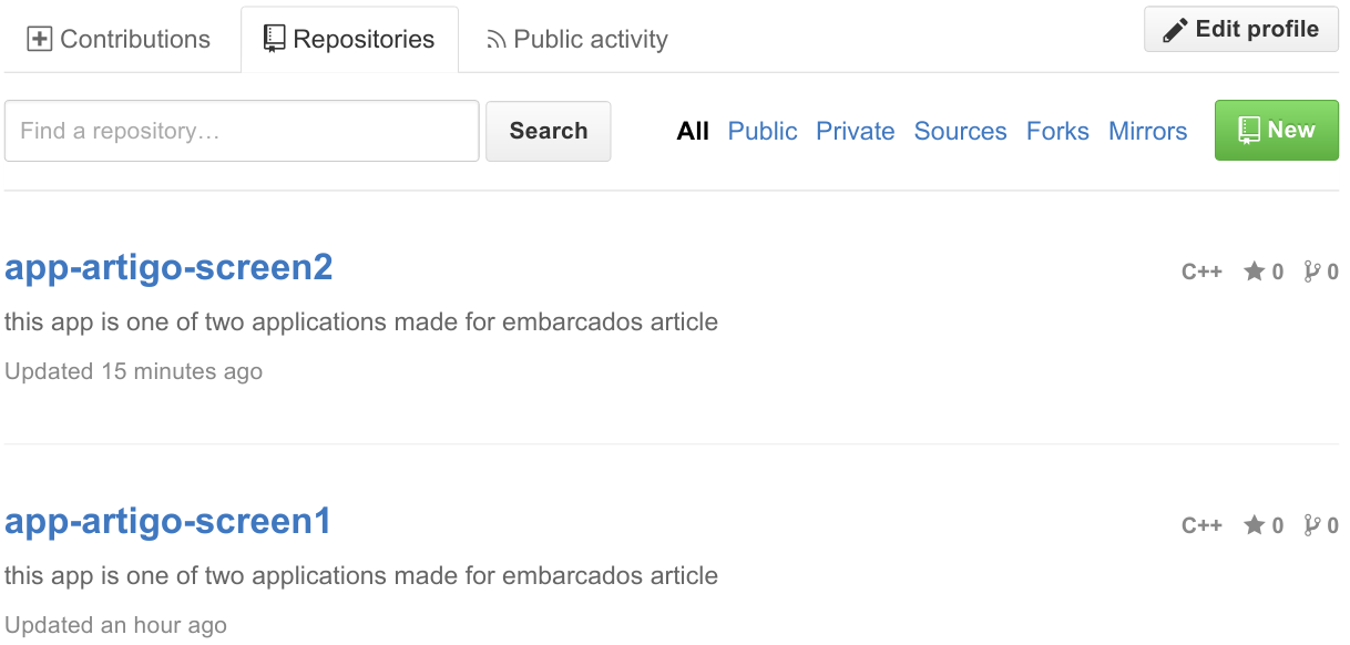 GitHub repositories tab