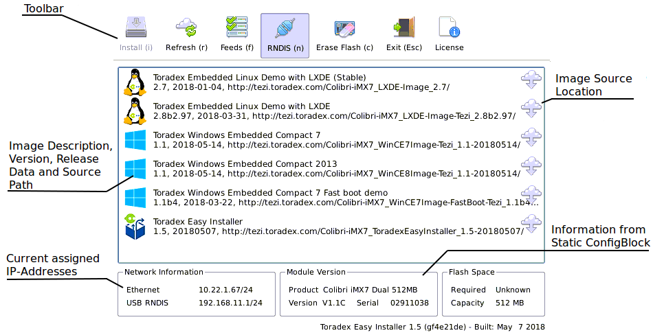 Toradex Installer Main Menu