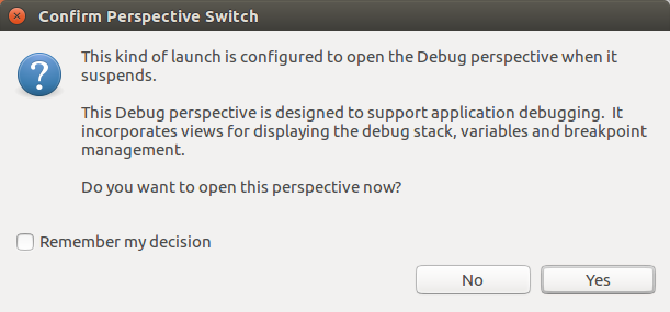 Warn about perspective switch to the debug mode