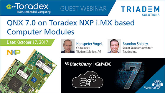 QNX 7.0 on Toradex NXP i.MX based Computer Modules