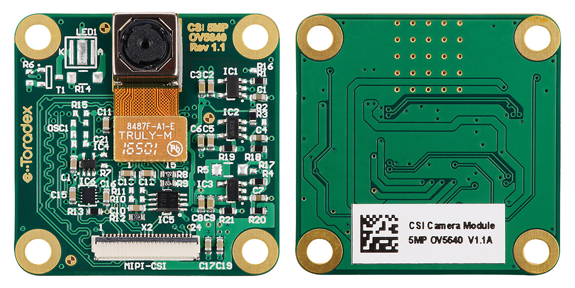 OV5640 5MP CSI camera module; front and back views