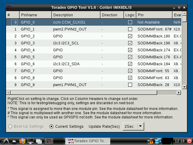 GPIO tool initial screen