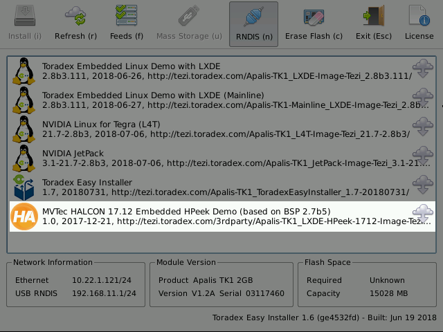 Installing MVTec HALCON using the Toradex Easy Installer