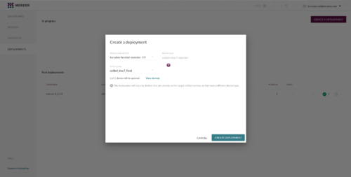 Create a deployment with the proper artifact and device