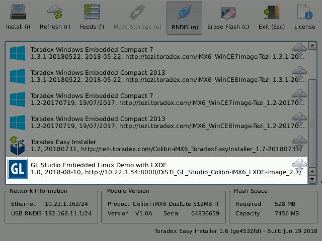 Installing DiSTI GL Studio using the Toradex Easy Installer