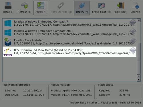 Installing TES 3D Surround View using the Toradex Easy Installer