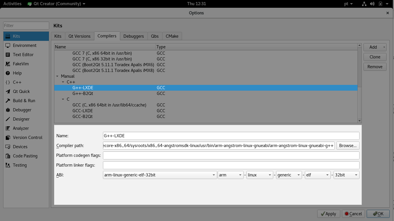 Настройка qt creator linux для arm
