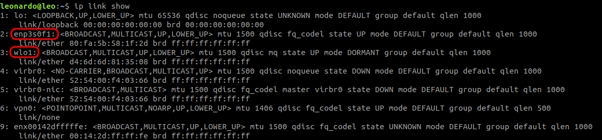 List of network interfaces on a PC