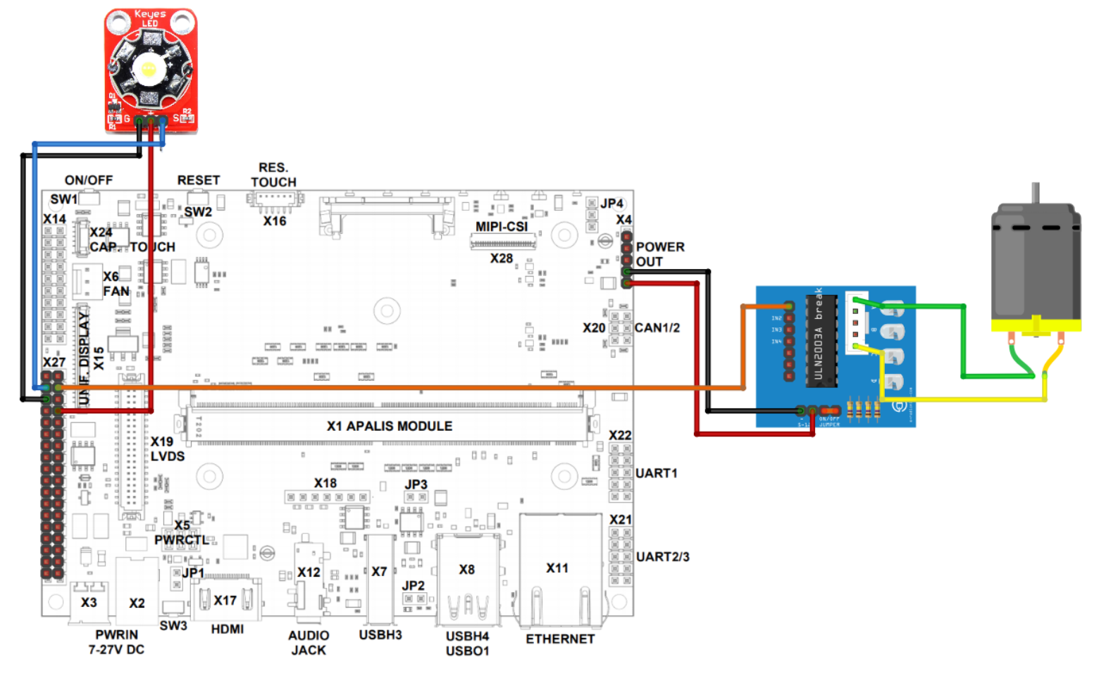 Connect DC Motor Driver and 3W LED to Ixora