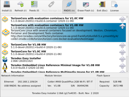 Torizon Image for Colibri iMX8X V1.0B