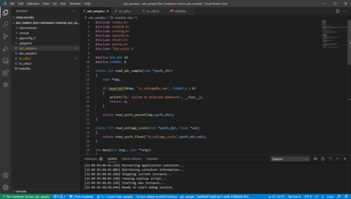 Sample C Project For ADC In VS Code With Torizon Extension