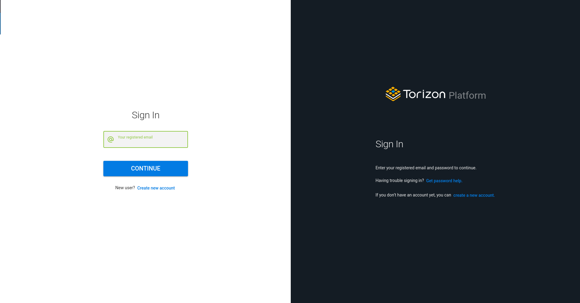 Torizon Platform Services login page