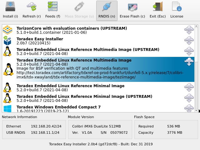 Install Toradex Embedded Linux Reference Multimedia Image
