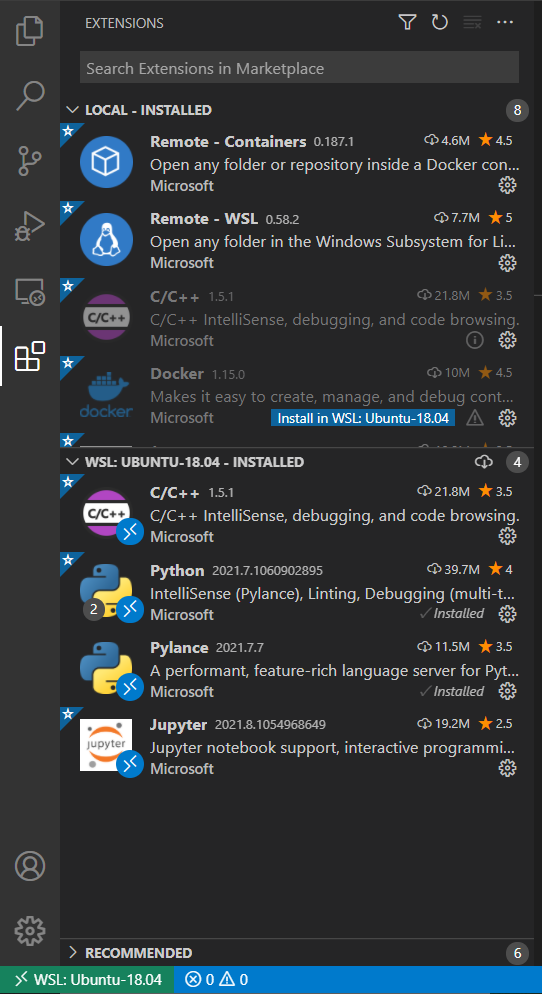 Extensions appearance for VS Code running inside WSL