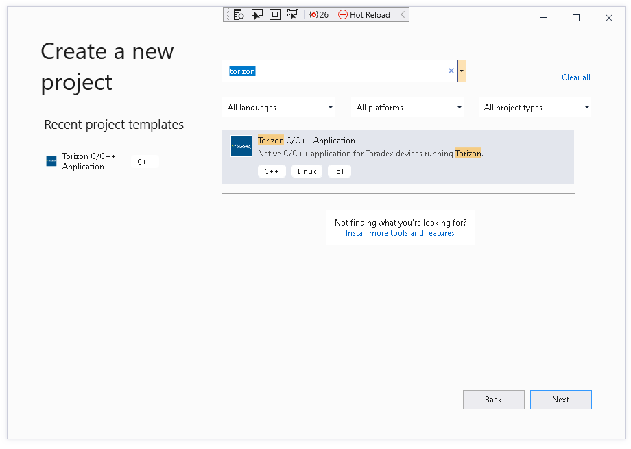 VS2019 New Project Wizard