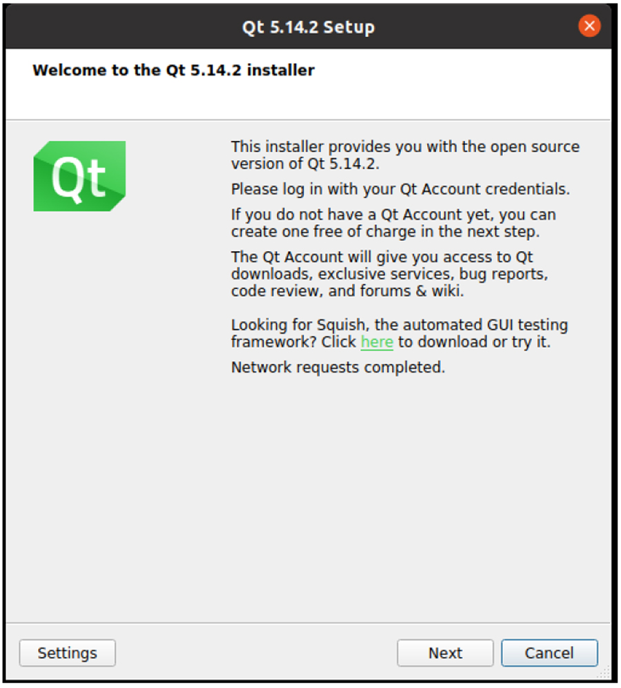 Qt Installer - Welcome Screen