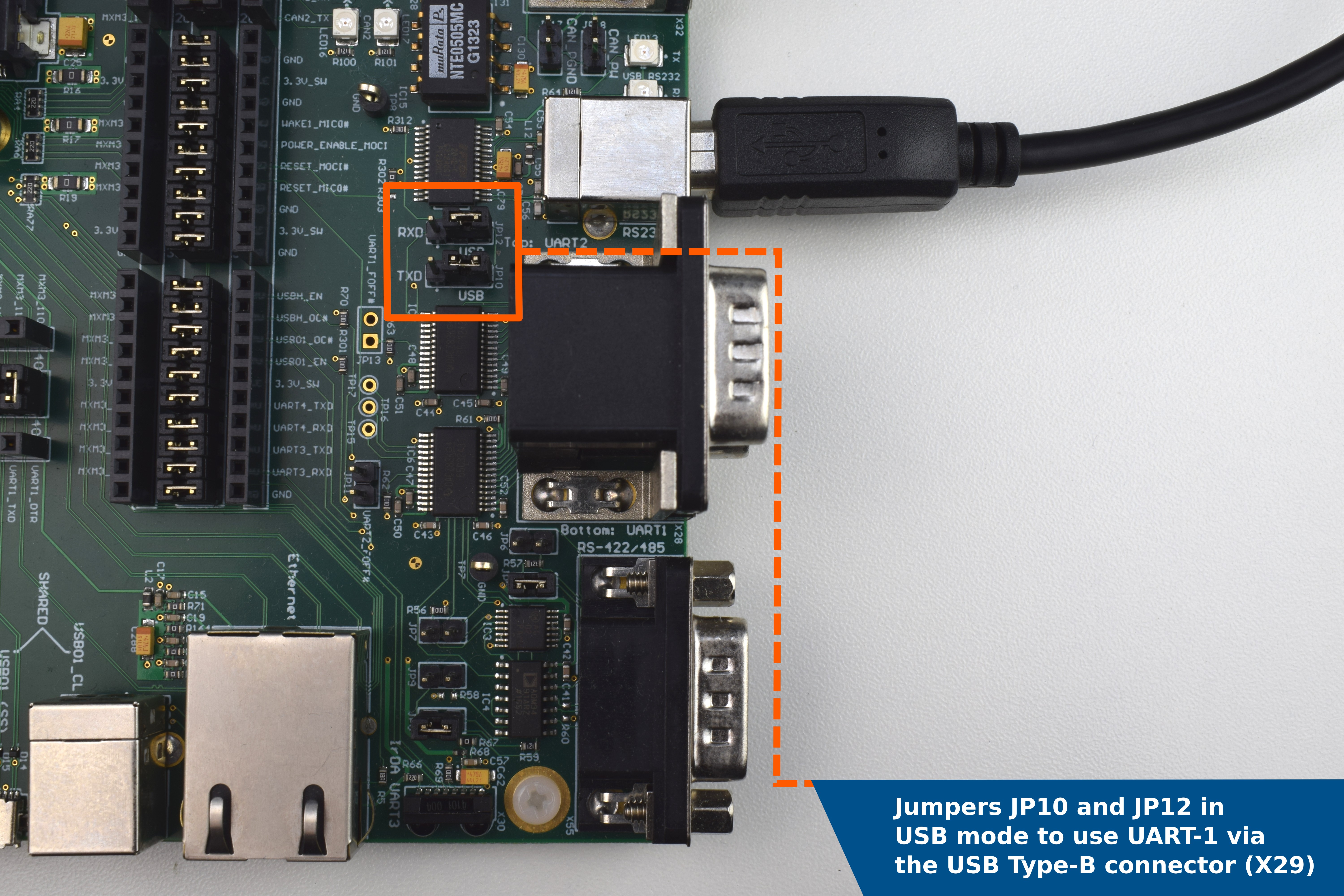 Jumpers JP10 and JP12 - USB mode