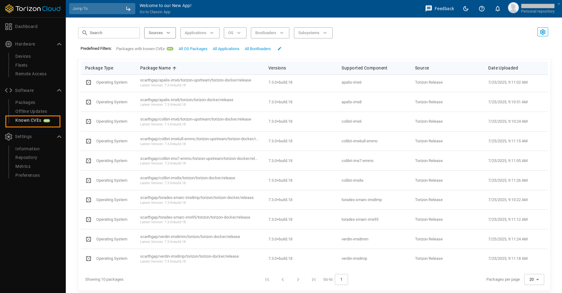 Known CVEs Tab