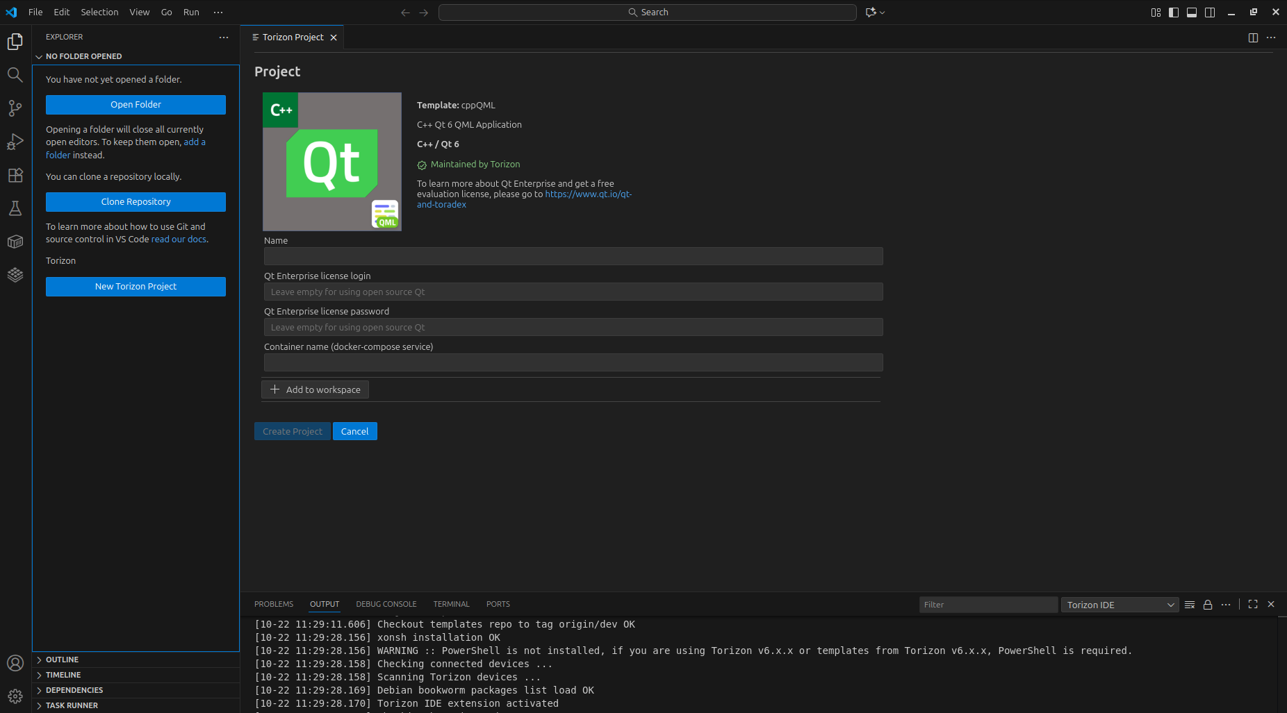 Create a Qt project from the VS Code Torizon template Create a Qt project from the VS Code Torizon template